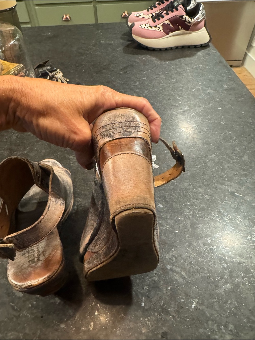Bed Stu, Joann..Distressed Brown Studded Open-Toe Heeled Sandals - Picture 2 of 5
